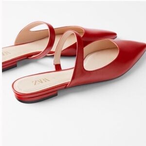ZARA RED POINTED TOE MULES SLIPPERS OPENING AT INSTEP, SZ  37